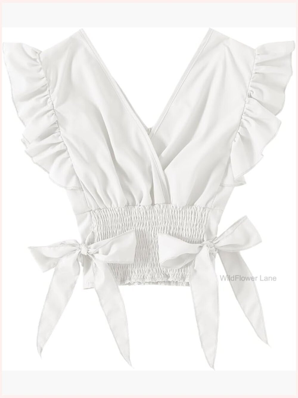 V Neck Ruffle Cap Sleeve Side Bow Shirred Hem Crop Tank Top